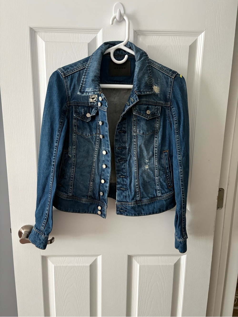 Blank NYC Washed Blue Distressed Denim Jacket